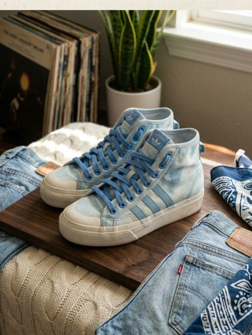 🩵☁️Adidas Nizza Platform Mid Acid Wash Cloud Blue Sneakers 7.5